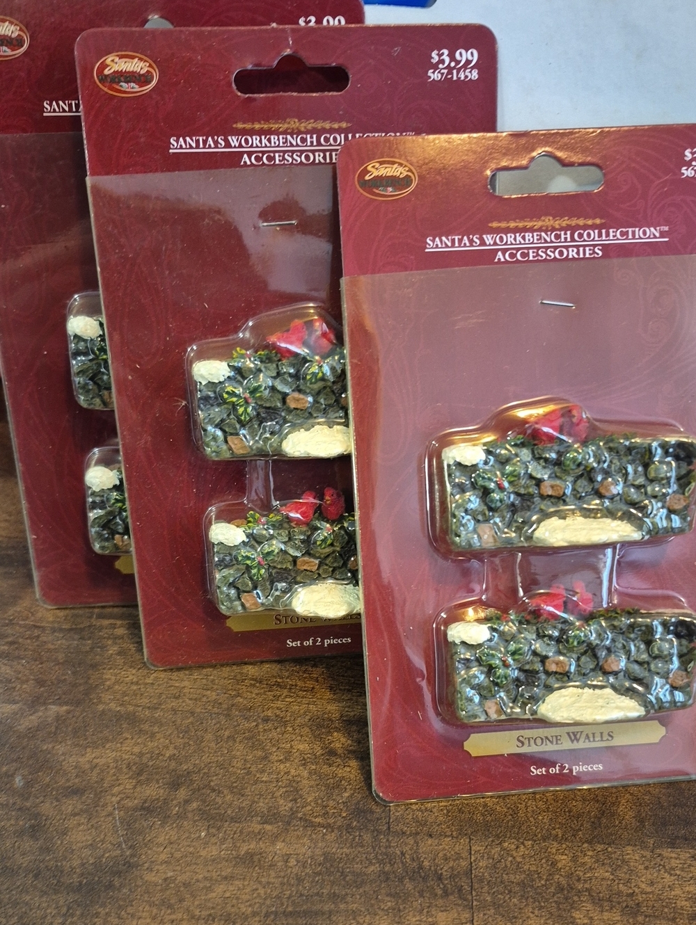 Santa's Workbench Collection Stone Walls - Set of 2 (Green, Brown, Red)